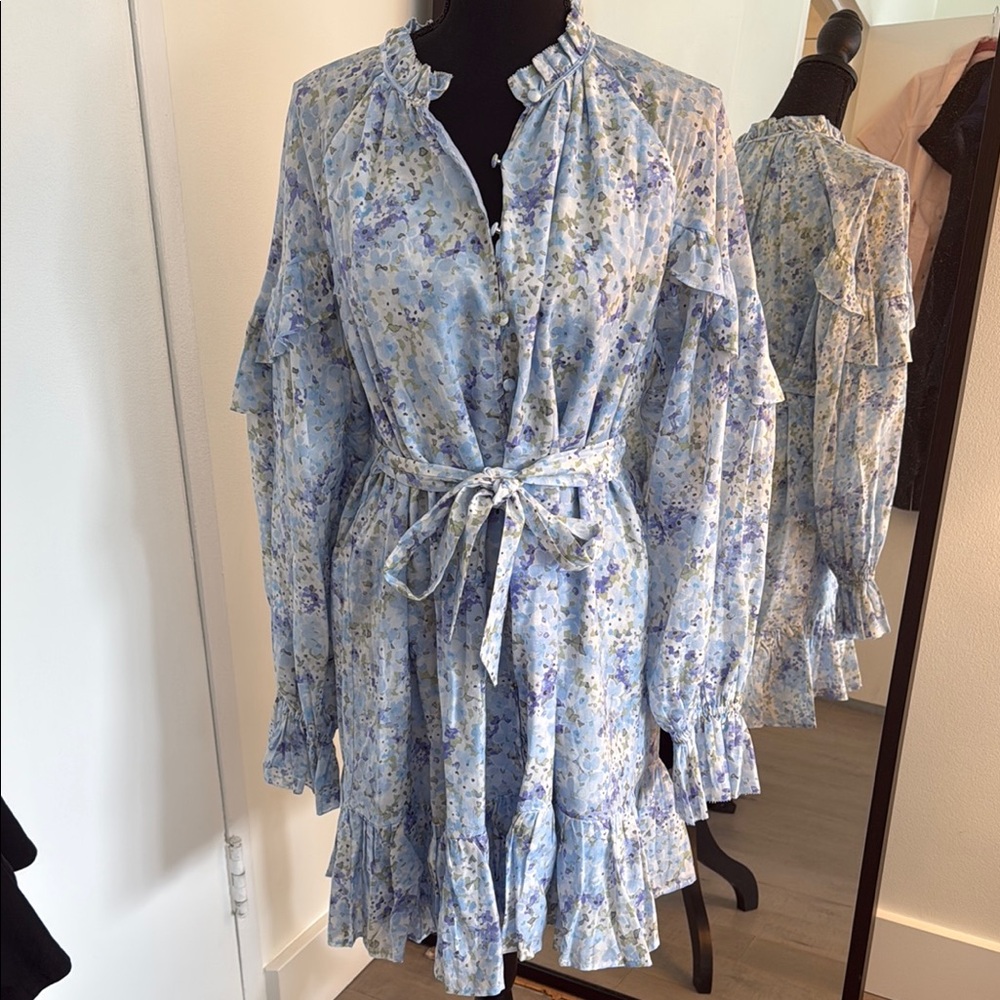 & Other Stories Blue and White Ruffled Wrap Sundress